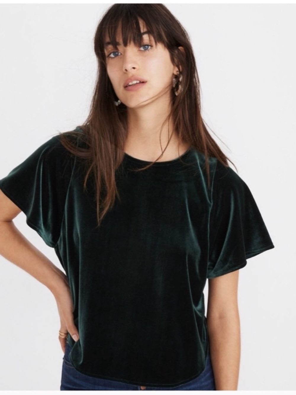 Madewell Green Velvet Shirt Blouse Top Size Small Oversized